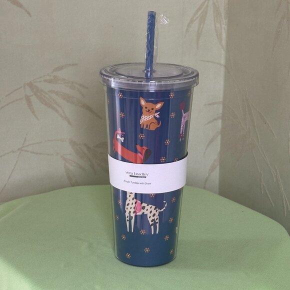 VERA BRADLEY BARK PARK DOGS DOUBLE WALL TUMBLER W/STRAW:NWT DOGS - Picture 2 of 11